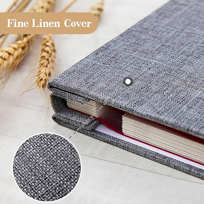 potricher Large Photo Album Self Adhesive 3x5 4x6 5x7 8x10 10x12 Pictures Linen Cover 40 Blank Pages Magnetic DIY Scrapbook Album with A Metallic Pen (Gray, 13.2x12.8 inch 40 Pages)
