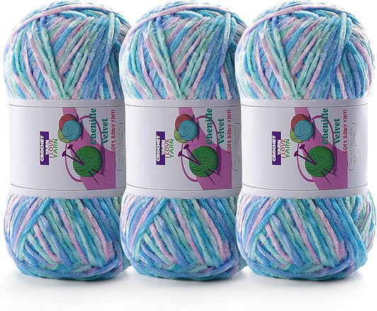 3 Skeins Soft Fluffy Velvet Yarn, Chenille Chunky Yarn for Hand Knitting and Crocheting DIY Craft, Amigurumi Crochet Yarn（3×196.8yds, 3×3.5oz） (Macaron)