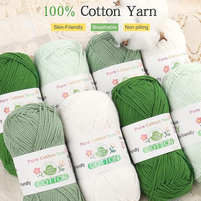 Katech 1OO% Cotton Yarn for Crocheting & Knitting–12-Color of 137 Yards/1.76 oz Baby Cotton Yarn Sport Weight CYC #2-Soft & Breathable-Ideal for Dishcloths, Baby Clothes, Potholders(G)