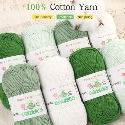 Katech 1OO% Cotton Yarn for Crocheting & Knitting–12-Color of 137 Yards/1.76 oz Baby Cotton Yarn Sport Weight CYC #2-Soft & Breathable-Ideal for Dishcloths, Baby Clothes, Potholders(G)