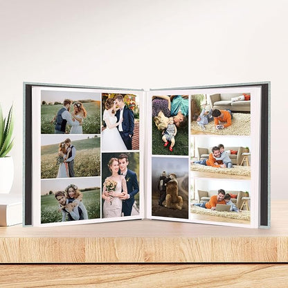 Aenbuslm Photo Album Self Adhesive Pages for 4x6 5x7 8x10 Pictures Scrapbook Magnetic Photo Albums with Sticky Pages Books with A Metallic Pen for Baby Wedding Family 13.2x12.8 Green 60 Pages