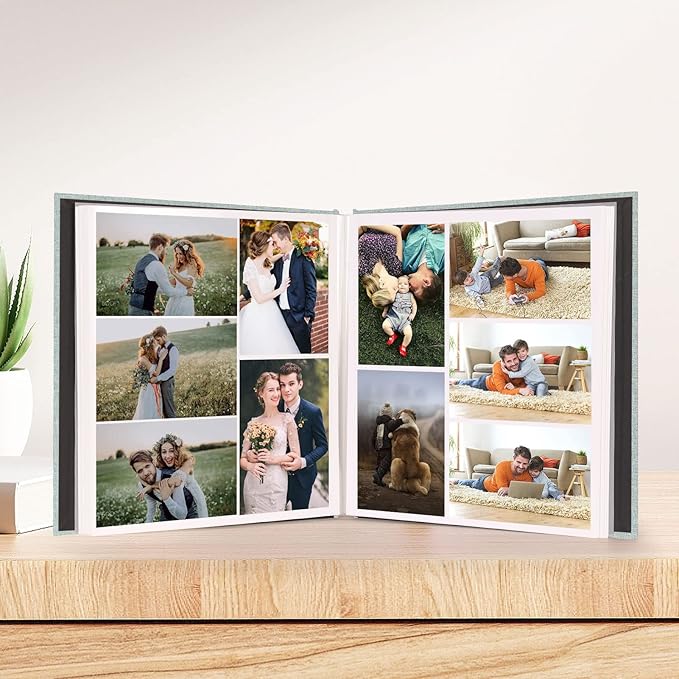 Aenbuslm Photo Album Self Adhesive Pages for 4x6 5x7 8x10 Pictures Scrapbook Magnetic Photo Albums with Sticky Pages Books with A Metallic Pen for Baby Wedding Family 13.2x12.8 Green 40 Pages