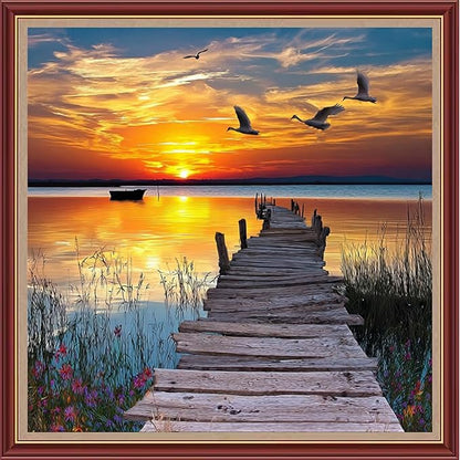 Dooxvey Cross Stitch Kits for Adults Beginners,Full Range of Cross-Stitch Stamped Kits Needlepoint Kits for Beginners Embroidery Kits 11CT Cross Stitch Patterns-Beautiful Sunset Scenery 18x18 inch