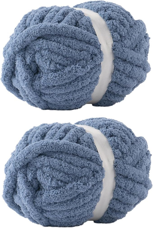 Blue Jumbo Chunky Chenille Yarn for Crocheting, Thick Plush Yarn for Hand Knitting Blankets, Super Soft Bulky Yarn for DIY Projects, 2 Jumbo Pack