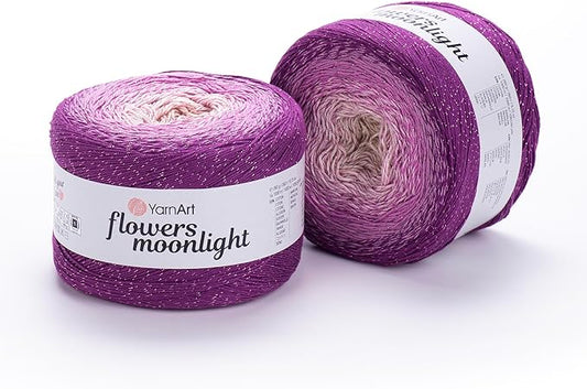 2 Skein/Pack YarnArt Flowers Moonlight Gradient Glitter Yarn, Each Ball 9.17 oz (260 gr) / 1094 Yards (1000m), 53% Cotton 43% Acrylic 4% Metallic Polyester, Yarn for Knitting and Crochet (3290)