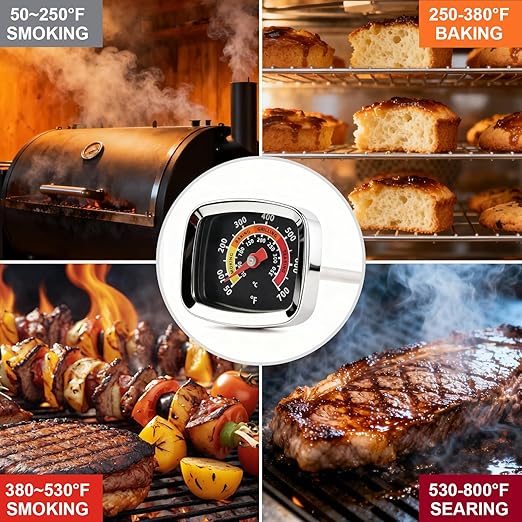 CloudHand Mini Custom Grill Thermometer BBQ Thermometer for Grill Smoker Temperature Gauge for Meat Cooking Port Lamb Beef, Small Stainless Steel Temp Gauge, Black CloudHand