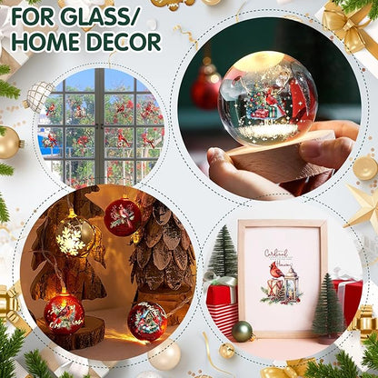 24 Sheets Vintage Christmas Rub On Transfers for Crafts, Rub On Transfers Christmas for Wood，Furniture Decals, Glass, Porcelain, Leather, Canvas, Fabric Projects,3 * 3inch(Cardinal Christmas)