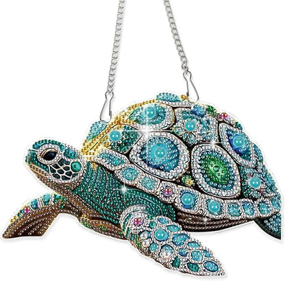 DIY Diamond Painting Sea Turtle Hanging Ornament Kit – 5D Crystal Turtle Wall Art Craft with Chain – Ocean Animal Rhinestone Suncatcher Decoration for Home Window Door Balcony Gift Idea