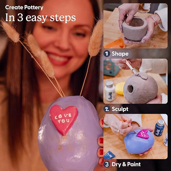 Sculpd - The Original Pottery Kit - Complete Air Dry Clay Kit for Adults Includes Sculpting Tools, Varnish, Paint Brushes, Guides, Arts & Crafts Sets, Gloss Varnish with Classic Tones