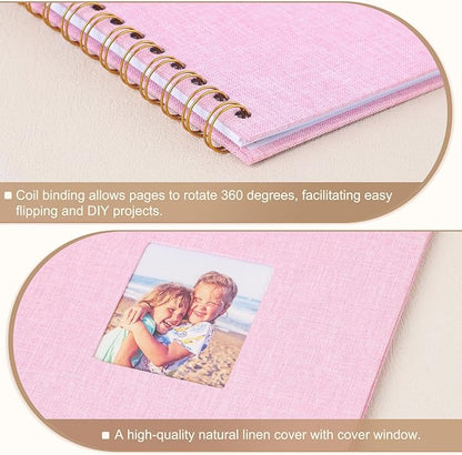Scrapbook Photo Album 10x10 Inches 40 Pages Hardcover Kraft Paper Linen Cover Scrap Book Memory Book DIY Scrapbook Albums for Wedding Baby Boyfriend Travel Anniversary Family, Pink