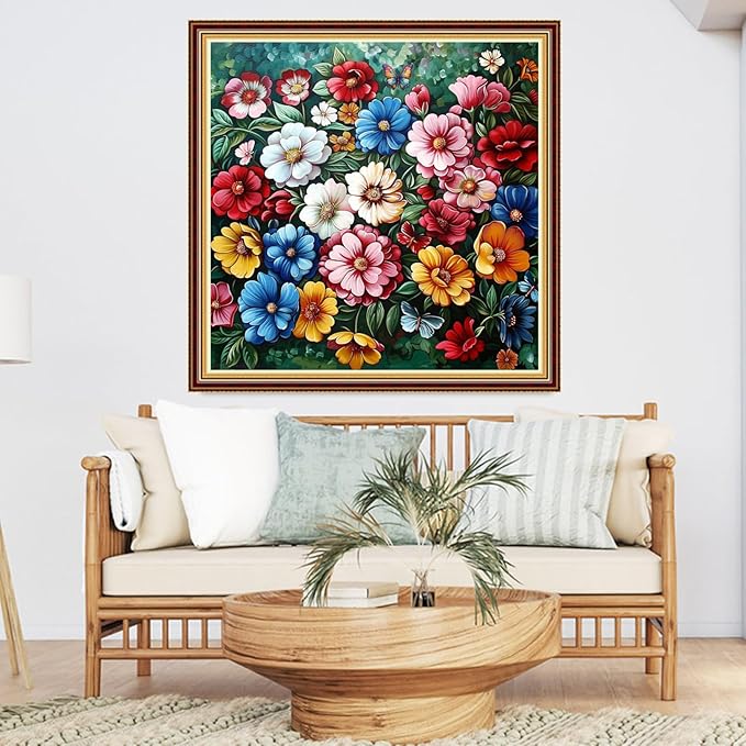 DMCVIVR Stamped Cross Stitch Kits for Adults Beginners Embroidery Kits 11CT Needlepoint Kits Cross Stitch Patterns Embroidery Patterns-Colorful Flower Butterfly Flower Street Iron Tower 18x18 inch
