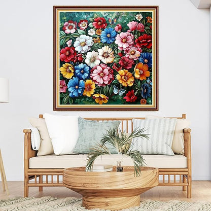 DMCVIVR Stamped Cross Stitch Kits for Adults Beginners Embroidery Kits 11CT Needlepoint Kits Cross Stitch Patterns Embroidery Patterns-Colorful Flower Butterfly Flower Street Iron Tower 18x18 inch