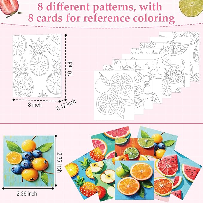 Cholemy 36 Pcs Valentine Paint and Sip Kit for Adults 8''x10'' Pre Drawn Canvas for Painting DIY Afro Acrylic Painting Kit Wood Easel Brushes Date Night Bulk for Party Gifts(Colorful Fruits)