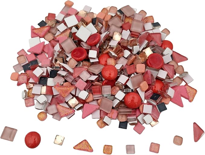 1.1LB Mixed Color Irregular Crystal Mosaic Tiles, Tiny Mini Mosaic Tile DIY Hobbies Children Handmade Crystal Craft for Craft Bathroom Kitchen Home Decoration DIY Art Projects (Pink Series)