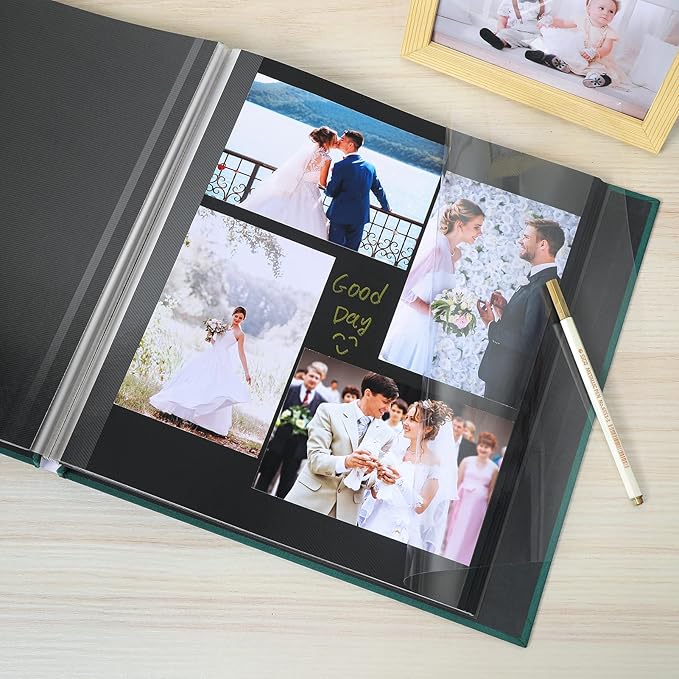 Spbapr Large Photo Album Self Adhesive Linen Cover Magnetic Scrapbook Album DIY Scrap Book 60 Black Sticky Pages for 4x6 5x7 8x10 10x12 Pictures with A Metal Pen