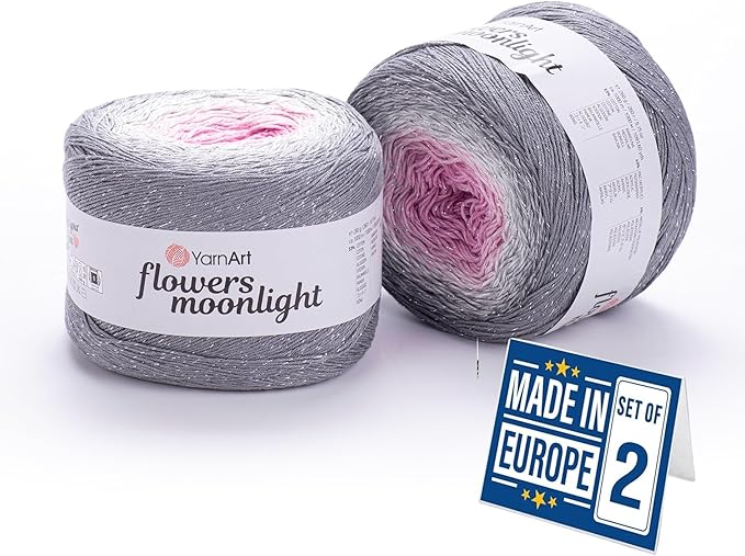 2 Skein Yarn Art Flowers Moonlight Yarn 53% Cotton 43% Acrylic 4% Metallic Polyester 260gr 1094yds Multicolor Cotton Yarn Rainbow Crochet Yarn Spring Summer Fine 1 Top 10 Most Used Colors (3293)