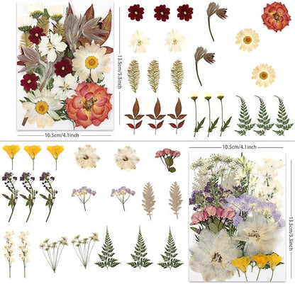 80P Vintage Pastel Dried Flowers for Crafts, Real Natural Pressed Flowers in Retro Soft Tones for Resin Art, DIY Crafts, Jewelry, Candle Decor & Scrapbooking – Tweezers Included