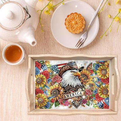 DoxQcs DIY Diamond Art Wooden Tray Kit Easter Food Tray with Handle Diamond Painted Table Decoration Tray for Breakfast Bar Dinner Table Diamond Art Painting for Beginners-19-USA Eagle