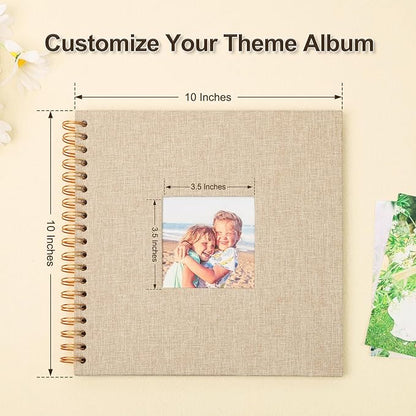 Scrapbook Photo Album 10x10 Inches 40 Pages Hardcover Kraft Paper Linen Cover Scrap Book Memory Book DIY Scrapbook Albums for Wedding Baby Boyfriend Travel Anniversary Family, Khaki