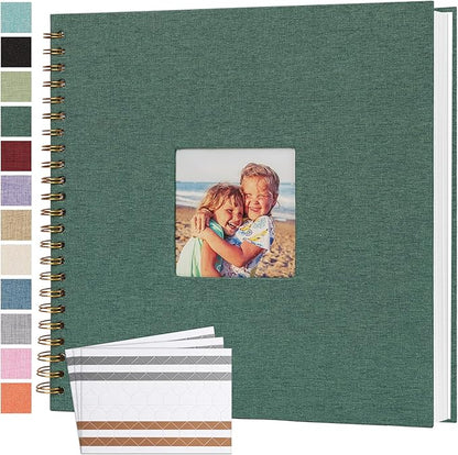 Scrapbook Photo Album 12x12 Inches 80 Pages Hardcover Kraft Paper Linen Cover Scrap Book Memory Book DIY Scrapbook Albums for Wedding Baby Boyfriend Travel Anniversary Family, Green