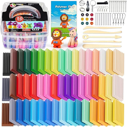 CiaraQ Polymer Clay Starter kit, Oven Bake Modeling Clay with Sculpting Tools, 50 Colors, 3.46 lbs