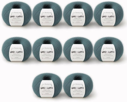Silk Mohair Luxury Yarns, Premium and Soft Blend for Knitting, Made in Italy (Green - 30486, 10)