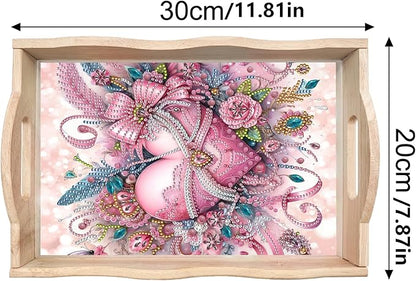 DIY Diamond Art Wooden Tray Kit, Food Tray with Handle Diamond Painted Table Decoration Tray, for Breakfast, Bar Dinner Table Diamond Dots Gem Painting Art Set for Beginners-#33-Pink Heart