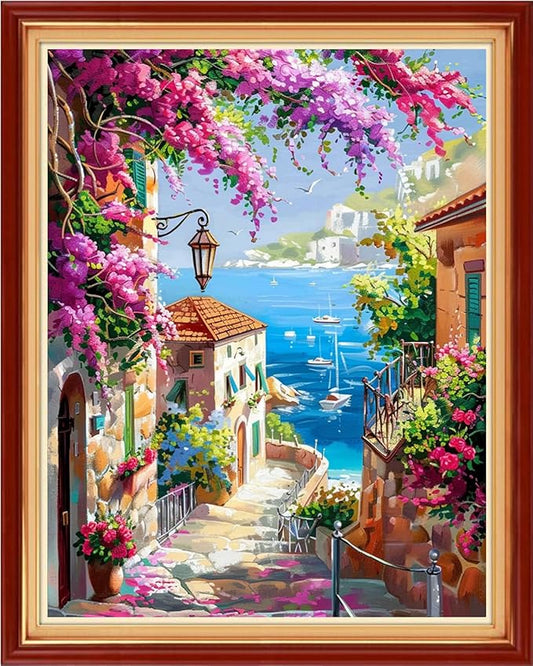 Funchey Stamped Cross Stitch Kits, DIY Cross Stitch Pattern for Adults Beginners Needlepoint Kits Embroidery Kit Arts and Crafts 11CT&Seaside Scenery 16x20 inchs