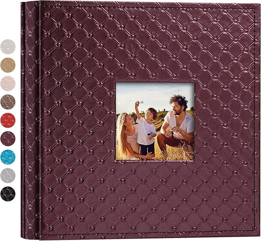 Mublalbum Small Photo Album 4x6 200 Photos Leather Cover Picture Book with Horizontal Pockets for Baby Wedding Anniversary and Family (Wine Red)
