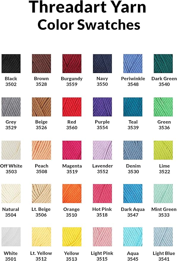 Threadart Crochet 100% Pure Cotton Yarn Set | Crayon Colors | Pack of 6 Skeins Each 50 Grams | Worsted Medium #4 Yarn | 85 yds per Skein