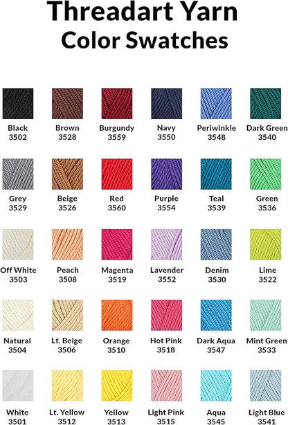 Threadart Crochet 100% Pure Cotton Yarn Set | Summer Blue Colors | Pack of 4 Skeins Each 50 Grams | Worsted Medium #4 Yarn | 85 yds per Skein