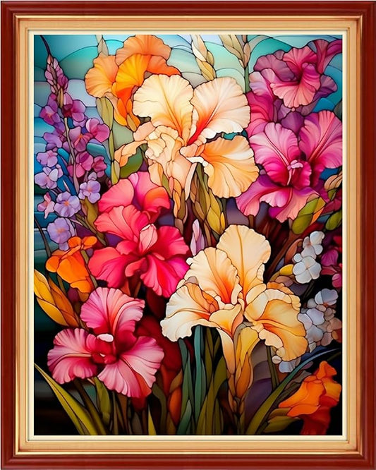 Funart Stamped Cross Stitch Kits for Beginners Full Range of Cross Stitching Preprinted Embroidery Kits for Adults, 11CT Embroidery Pattern Needlepoint Kits-Colorful Flowers 16x20 inchs