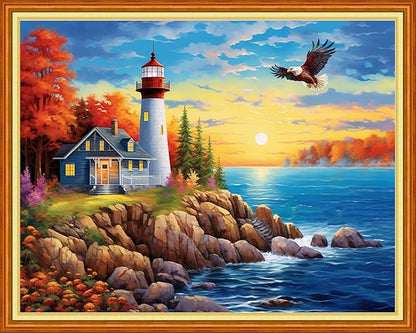 Redxing Stamped Cross Stitch Kits Embroidery kit for Beginners Adults Full Range of Embroidery Patterns Starter Kits DIY Printed Cross Stitch Kits Needlepoint Kits 11CT-Lighthouse Eagle 16x20 inch