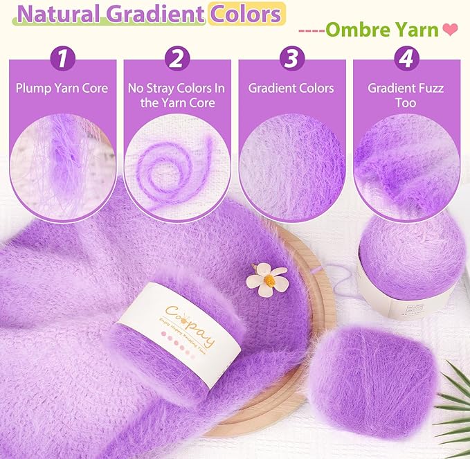 Coopay Ombre Yarn for Crocheting and Knitting - 4 Pack Dual Gradient Yarn Cake with Plush of 100g/3.52oz - 190m/207yds - 38% Wool, 40% Nylon, 22% Acrylic for Sweaters, Hats, Scarves (Star Tulle)