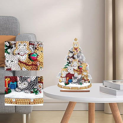 Tontut Diamond Painting Desktop Decoration, Cat Christmas Tree 5D DIY Special Diamond Art Decoration Kit for Adults, Office Desktop or Christmas Holiday Arrangement Crafts