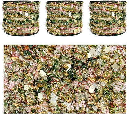 Artisanal Yarn Collection Multifiber Fancy Yarn with Sequins for Knitting Crocheting Crafts DIY, Set of 3 Rolls (Christmas Green & Gold)