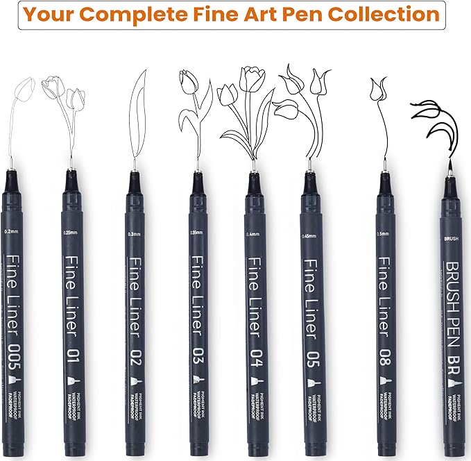 NOTEFUL Fineliner Pens - Black Micro Pens for Writing, Drawing & Journaling – Archival Waterproof Ink – Precision Art Pens for Sketching, Outlining & Detailing (2 Count (Pack of 8))
