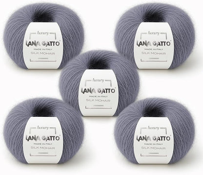 5 Skeins, Silk Mohair Luxury Yarns, Premium and Soft Blend for Knitting and Crocheting, Made in Italy (Gray - 30480, 5)