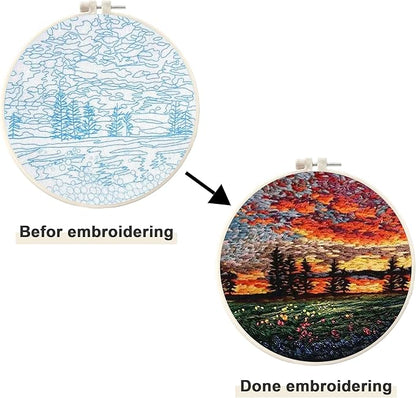 Maydear 4 Pack Embroidery Starter Kit with Pattern, Stamped Cross Stitch Kits for Beginners Adults with Embroidery Hoop and Instructions, Hand Embroidery Kit (Embroidery kit flower2)