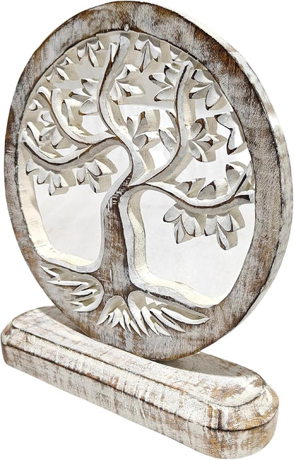 VANIYA CRAFTS® Wooden Carved Handmade Engraved Table Decor Tree of Life Table Sculpture Home Decor Statue for Living Room, Bedroom, Office Desktop, Cabinets