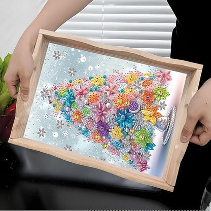 DIY Diamond Art Wooden Tray Kit, Food Tray with Handle Diamond Painted Table Decoration Tray, for Breakfast, Bar Dinner Table Diamond Dots Gem Painting Art Set for Beginners-#34-Christmas Tree
