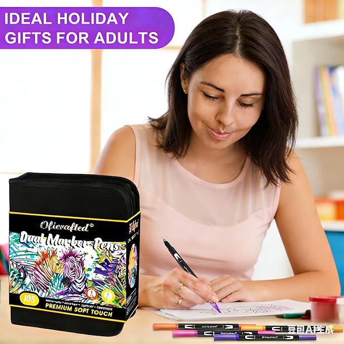 Oficrafted Brush Pens, 105 Colors Dual Tip Markers for Adult Coloring Books, Note Taking and Lettering