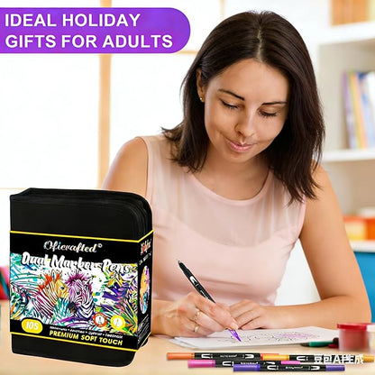 Oficrafted Brush Pens, 105 Colors Dual Tip Markers for Adult Coloring Books, Note Taking and Lettering