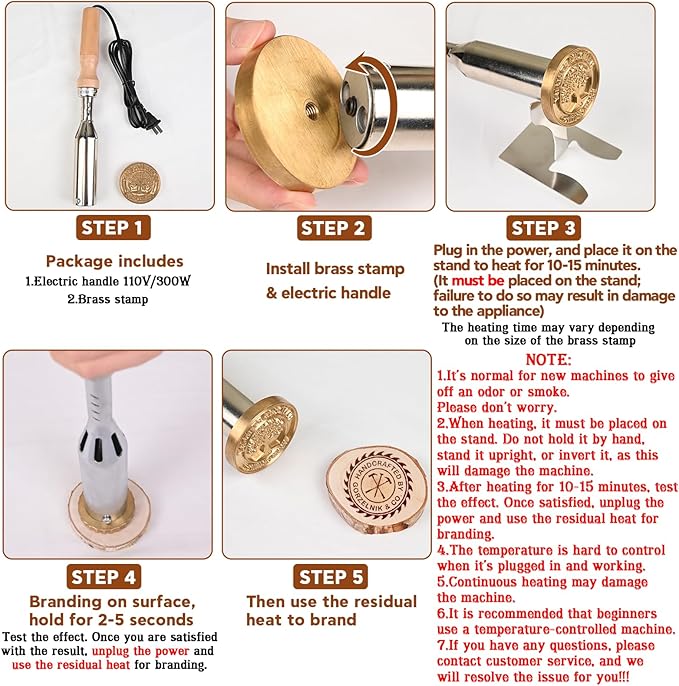 Terwex Custom Electric Branding Iron for Wood, Branding Irons Personalized with Stand, Wood Burning Tool Leather Branding Iron, Woodworking Tools for DIY Crafts Handmade Lover Gift(Electric Handle)