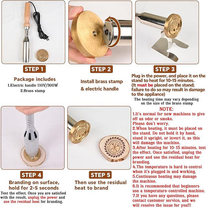 Terwex Custom Electric Branding Iron for Wood, Branding Irons Personalized with Stand, Wood Burning Tool Leather Branding Iron, Woodworking Tools for DIY Crafts Handmade Lover Gift(Electric Handle)