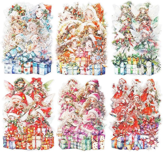 AuriicLeaf Dream Christmas Eve PET Stickers, 90 Pcs Fantasy Ephemera for Scrapbooking, Journaling, DIY Crafting, and Holiday Art Supplies