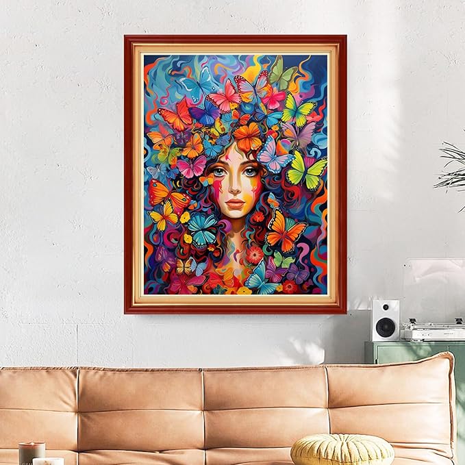 Funart Stamped Cross Stitch Kits for Beginners Full Range of Cross Stitching Preprinted Embroidery Kits for Adults, 11CT Embroidery Pattern Needlepoint Kits-Flower Girl 16x20 inchs