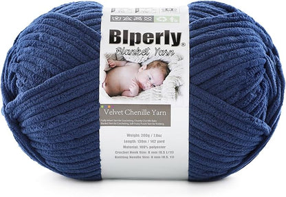 6 Super Bulky Velvet Chenille Yarn for Crocheting - 1 Skein of 200g/7 oz - Ultra Soft Heavy Weight Chunky Knitting Yarn for Baby Blankets, Amigurumi, Home Decor（Dark Blue，1 Skein）
