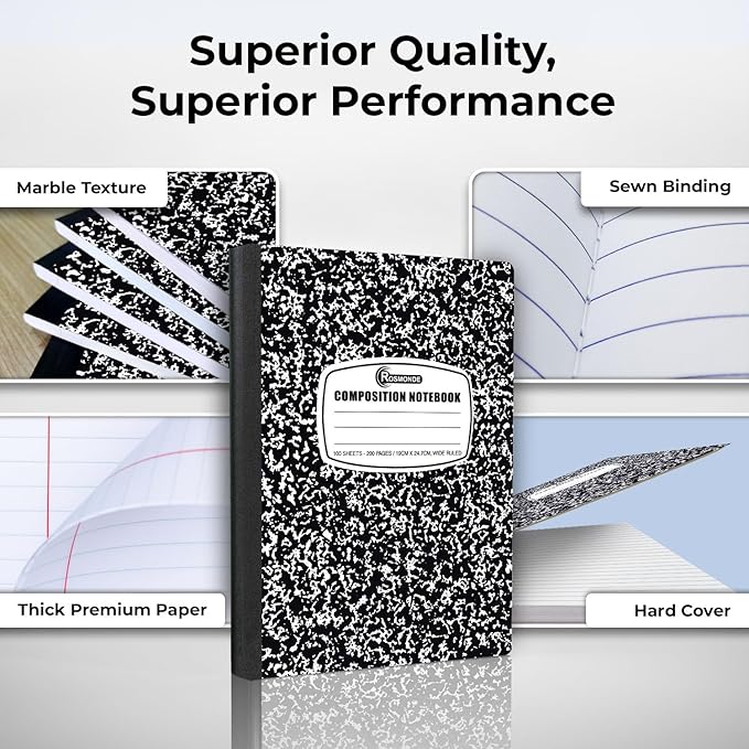 Rosmonde 2000 Pack (Pallet) Composition Notebooks Bulk, Wide Ruled, Full Pallet of Notebooks, 200 Pages (100 Sheets), 9-3/4 x 7-1/2, Bulk Notebooks for School, Bulk Office Notebooks, 4-7 Days Transit
