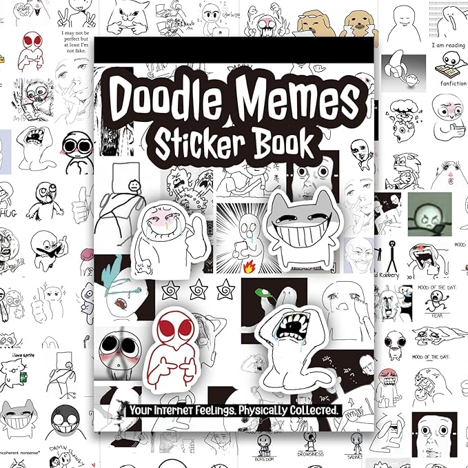 PRSTINCOL Meme Sticker Book, 30 Sheets 460+ Pcs, Black and White Funny Meme Stickers for Adults and Teens, Die Cut Vinyl Stickers for Journaling Scrapbooking DIY